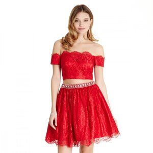 NEW FORMAL TWO-PIECE A-LINE DRESS EMBROIDERED W/ LACE & RHINESTONES AS S1777